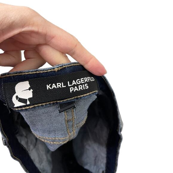 Karl Lagerfeld Paris Denim skirt with button fly and raw, released hem- 6 - Picture 6 of 6